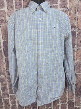 Vineyard Vines Mens Whale Shirt Medium Yellow Blue Plaid Button-Down Cotton
